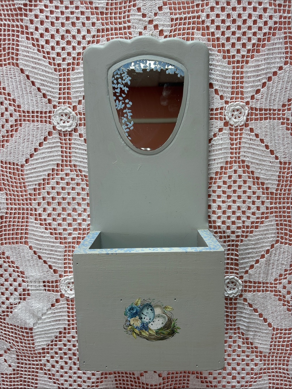 Upcycled Wooden Mirror and Holder Cottagecore Wall Hanging
